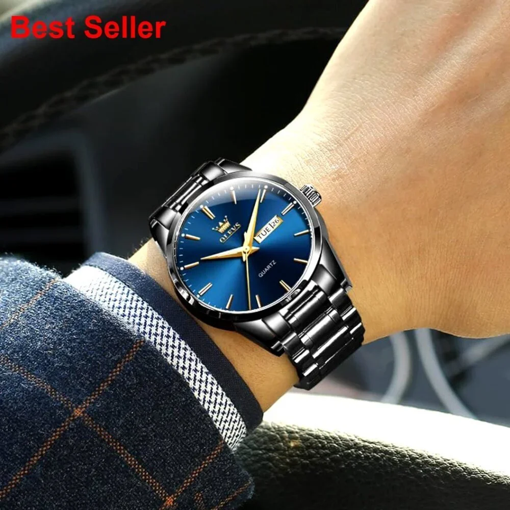 Stainless Steel Waterproof Watch with Date Luminous Dial